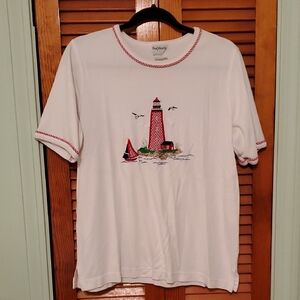 White Lighthouse Embroidered Women's Shirt